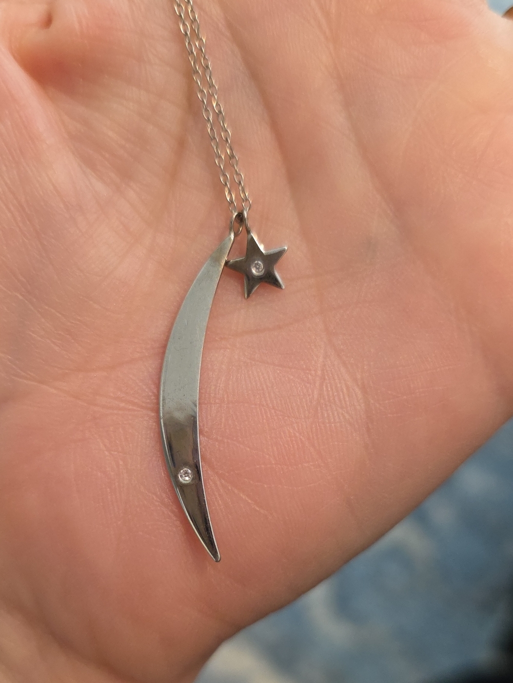 Sterling Silver Crescent Moon And Star Necklace